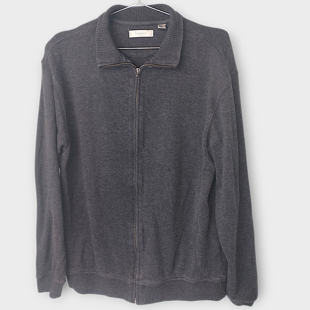 Turnbury Mens Sweater Sz M‎ Gray Full Zip Cotton Blend Collared Jacket Casual